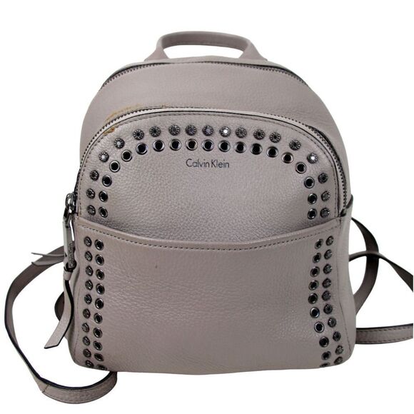 SMALL CALVIN KLEIN LIGHT GRAY GENUINE LEATHER SHOULDER BAG BACKPACK HANDBAG TOTE - Picture 4 of 13